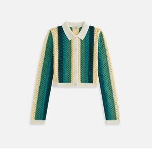 Kith Women's Striped Crochet Sweater - Green and Cream